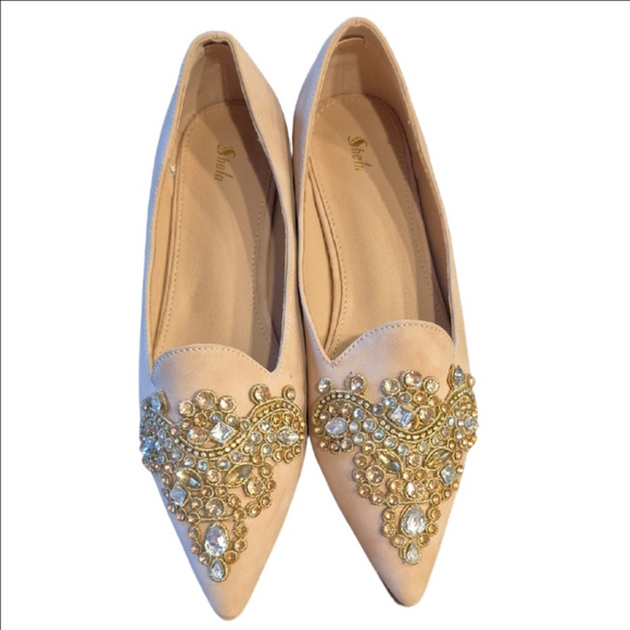 SHEIN Shoes - SHEIN Pale Pink Suede Embellished Loafers